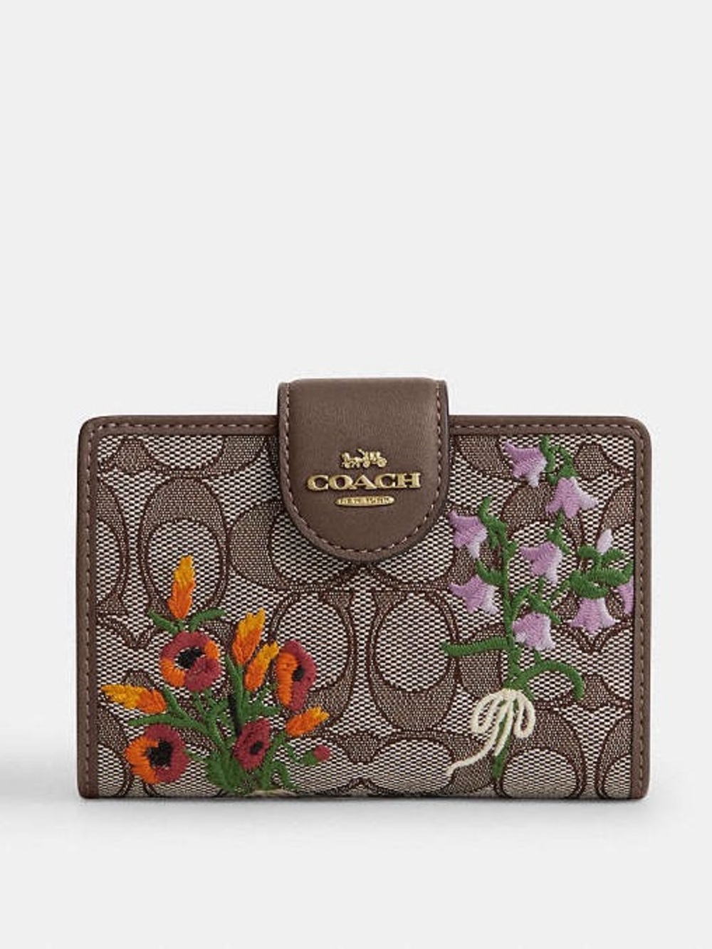 Coach NWT! Corner Zip Signature Floral Embroidered Medium Wallet